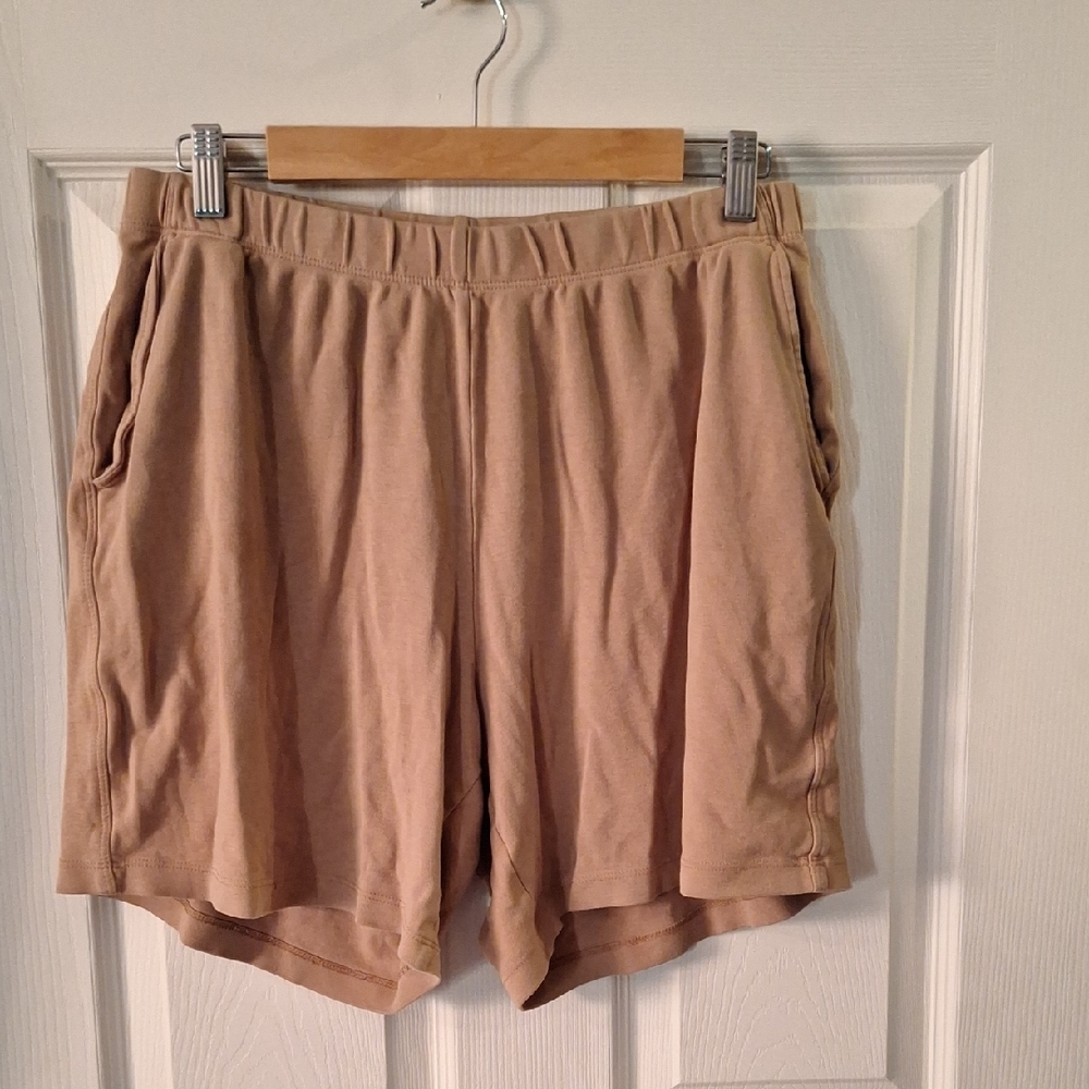 Lands End Sport Knit Casual Tan Cotton Shorts Medium
